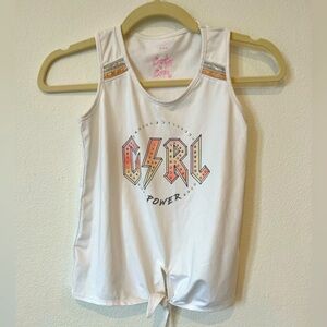 Lucky in Love Girl’s Girl Power Rhinestone Studded Tennis Tank Top M